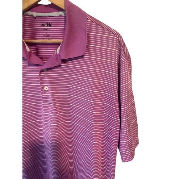 Adidas Mens Polo Golf Shirt Large Fuchsia Striped Short Sleeve ClimaLite - Picture 4 of 9